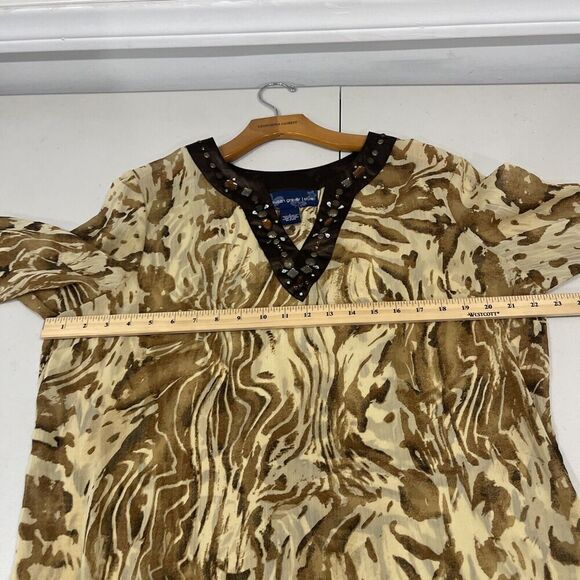 Susan Graver Large Blouse Sheer Tunic Brown Beaded Holiday Event Festive Travel - Picture 7 of 13